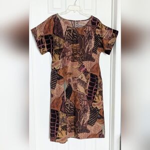 Women's (Medium) Abstract  Patterned 100% Linen Short Sleeve Midi Dress